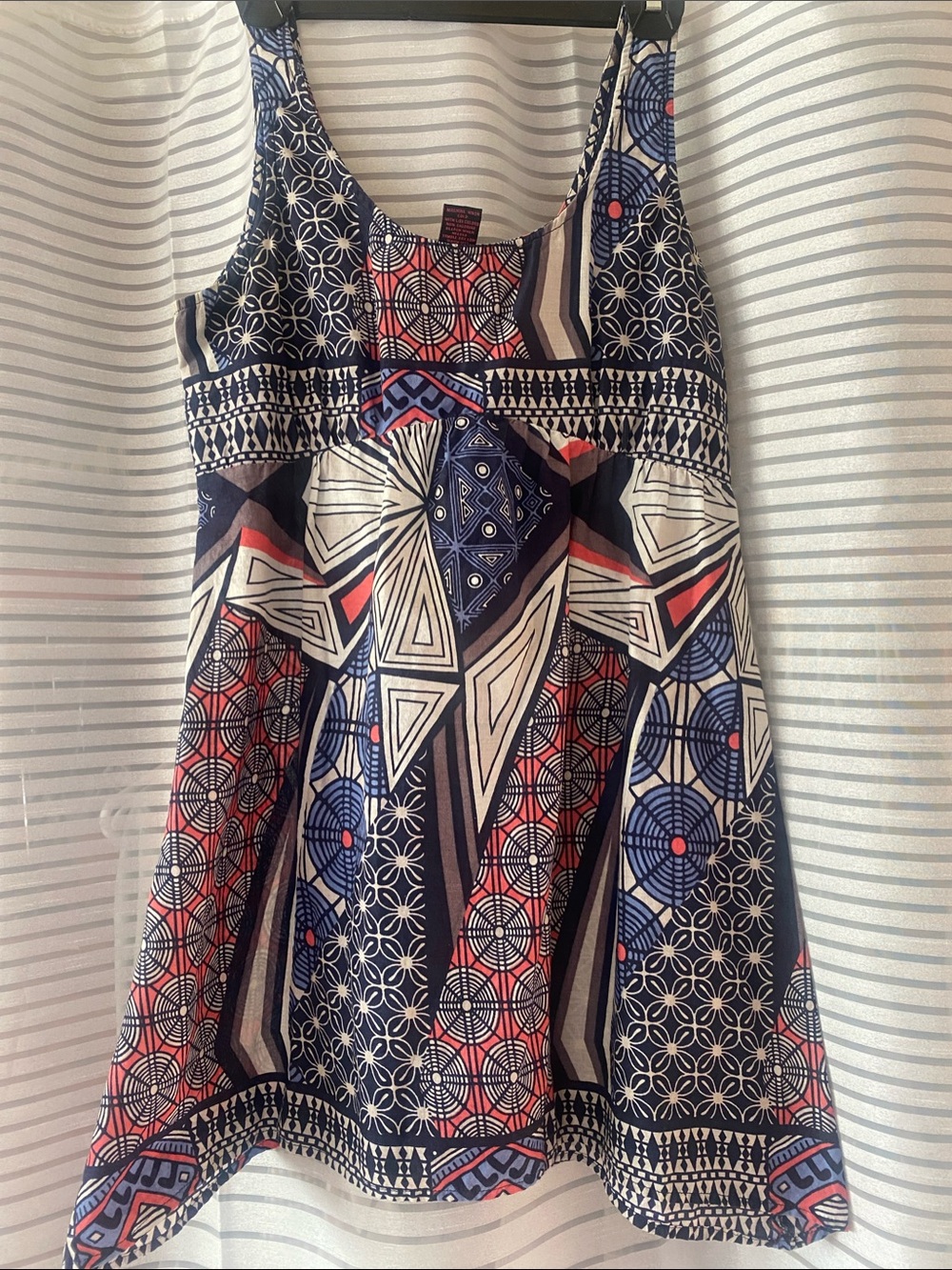 Ultra Flirt Navy, White & Red Geometric Tank Dress